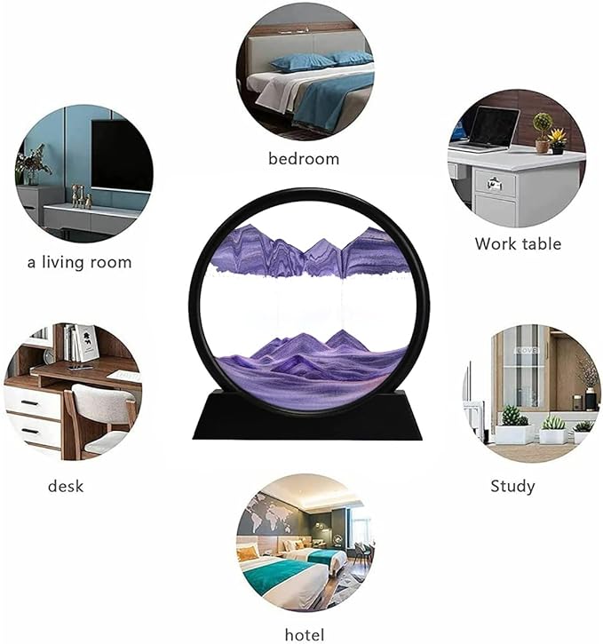 rysnwsu 3D Dynamic Sand Art Liquid Motion, Moving Sand Art Picture Round Glass 3D Deep Sea Sandscape in Motion Display Flowing Sand Painting Relaxing Desk Toys (Purple, 7'')