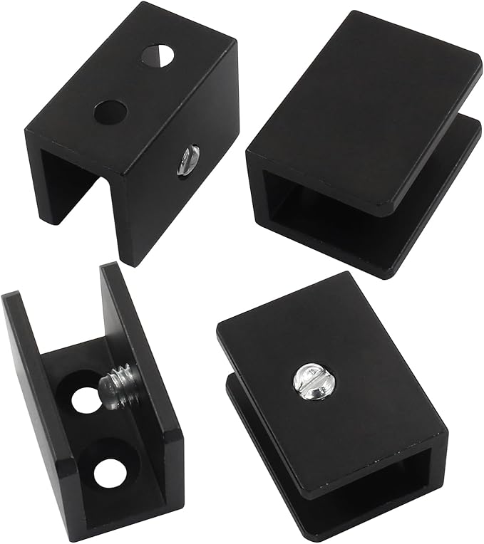 Hordion 12 Pack Square Glass Clamp, Aluminum Alloy Shelf Clamp Clip Glass Holder Support Bracket for 8-10 mm Thick Glass, Black