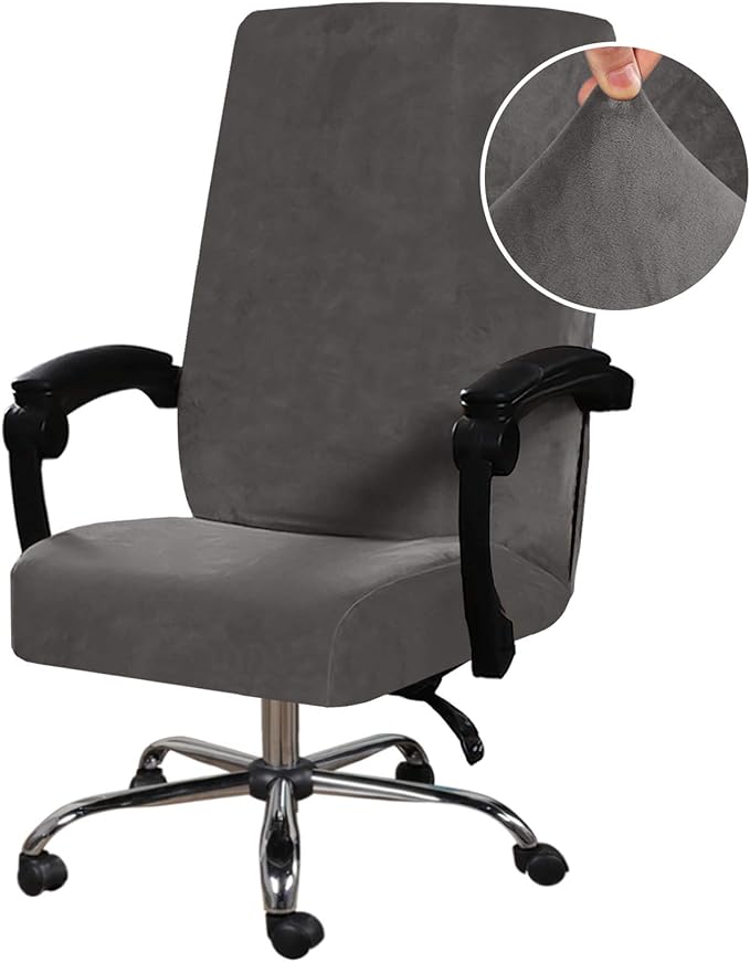 H.VERSAILTEX Velvet Home Office Chair Covers Stretchable Computer Desk Chair Covers Mid - High Back Universal Executive Boss Gaming Chair Covers Removable Machine Washable, Grey