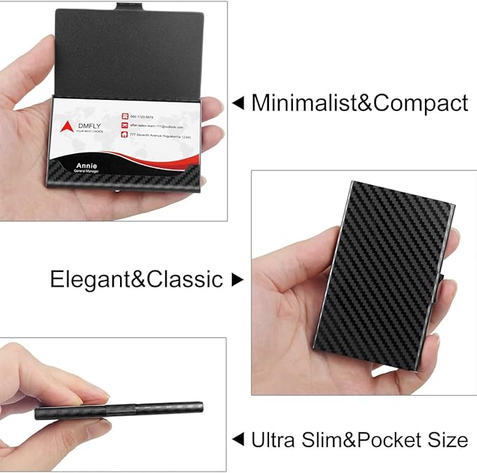 Slim Minimalist Business Card Holder for Men & Women, Premium Metal Business Card Case, Pocket Name Card Holder, Buckle Style Shut, Classy Black
