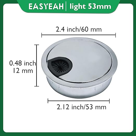 EASYEAH 2 Pcs Desk Grommet 2-1/16" / 53 mm, Desk Cord Hole Cover, Cable Grommet Metal Zinc Alloy Materilal, Desk Hole Grommet for Home & Office Pc, Detachable Cable Cord Organizer-Bright Silver