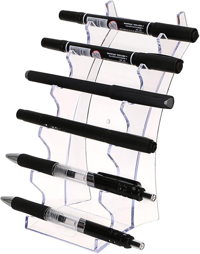 Hipiwe Acrylic Pen Holder Display Stand Clear Makeup Brush Rack Organizer Holder 6-Slots Nail Brush Eyebrow Fountain Pen Rack Display (Pack of 2)