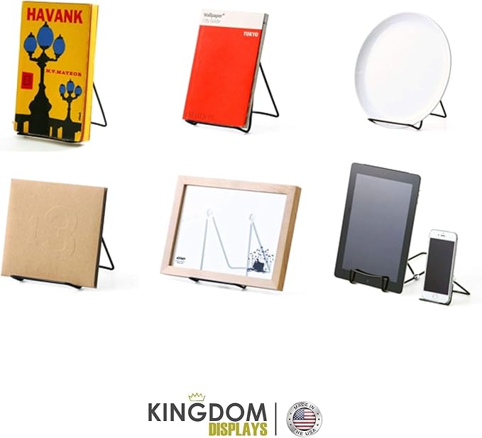 KINGDOM SOLUTIONS MADE IN USA 2-Pack Adjustable Black Metal Easels - Book Stand - Sturdy Plate Stand for Art, Pictures, Books, Frames - Unique on the Market