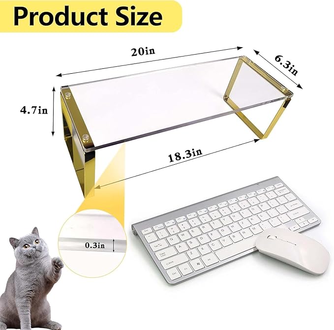 Keyboard Cat Protector - 20" Large Monitor Stand 2 in 1 Clear Acrylic Keyboard Cover Long Acrylic Monitor Stand Keyboard Protective Cover