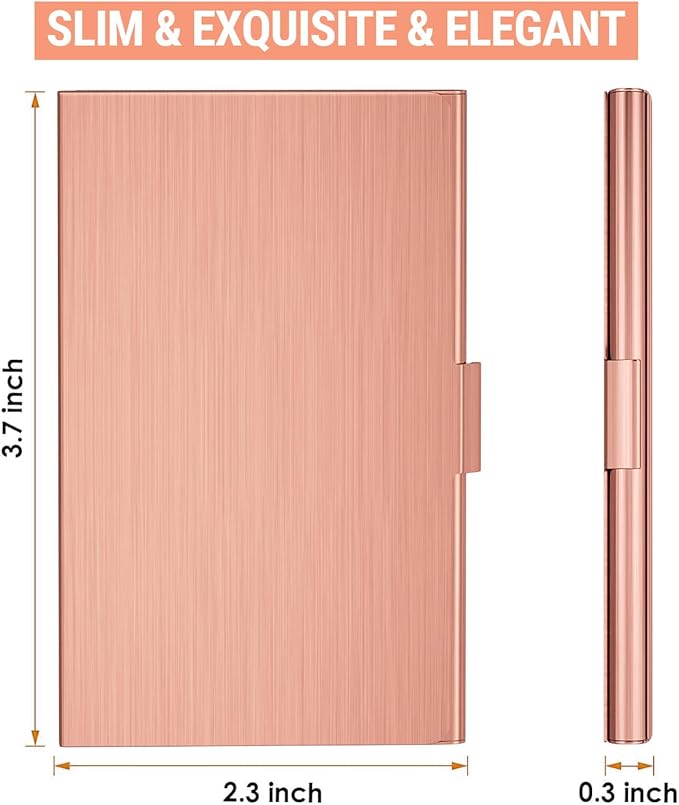 MaxGear Metal Business Card Holder for Men & Women, Stainless Steel Business Card Case Holds 10–20 Cards, Slim Pocket Name Cards Holder with Interior Lining & Buckle Closure, Rose Gold