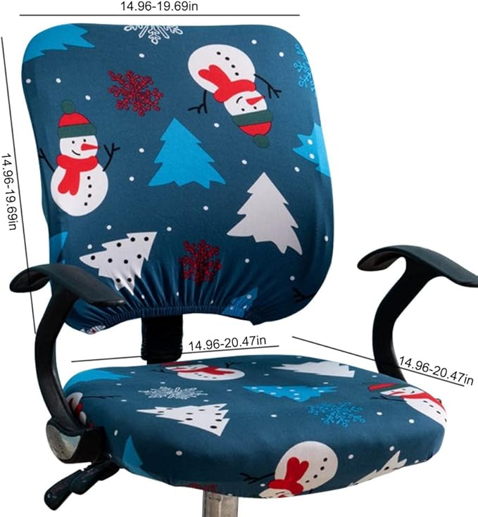 VIOKKO Christmas Office Chair Cover Xmas Stretchable Computer Desk Chair Seat Covers 2 Piece Waterproof Swivel Chair Protective Slipcover (Merry Christmas - Blue)