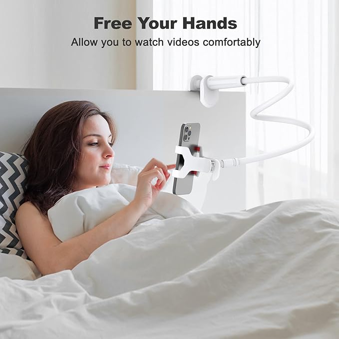 Gooseneck Cell Phone Holder, Universal 360 Flexible Phone Stand Lazy Bracket Mount Long Arms Clamp for Phone 13 Pro Xs Max XR X 8 7 6 6s Plus and Other 3.5~6.7'' Device (White)ā¦