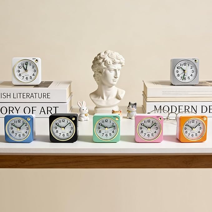 Lamisola Mini Travel Alarm Clock, Small Battery Analog Alarm Clock, Bedside Desk Clocks for Bedrooms, Vintage Home Decor for Bathroom Kichen Office Room, Sapphire Blue