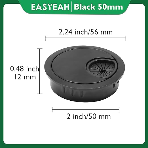 EASYEAH 2 Pcs Desk Grommet 2" / 50 mm, Desk Cord Hole Cover, Cable Grommet Metal Zinc Alloy Materilal, Desk Hole Grommet for Home & Office Pc, Detachable Cable Cord Organizer-Flat Black