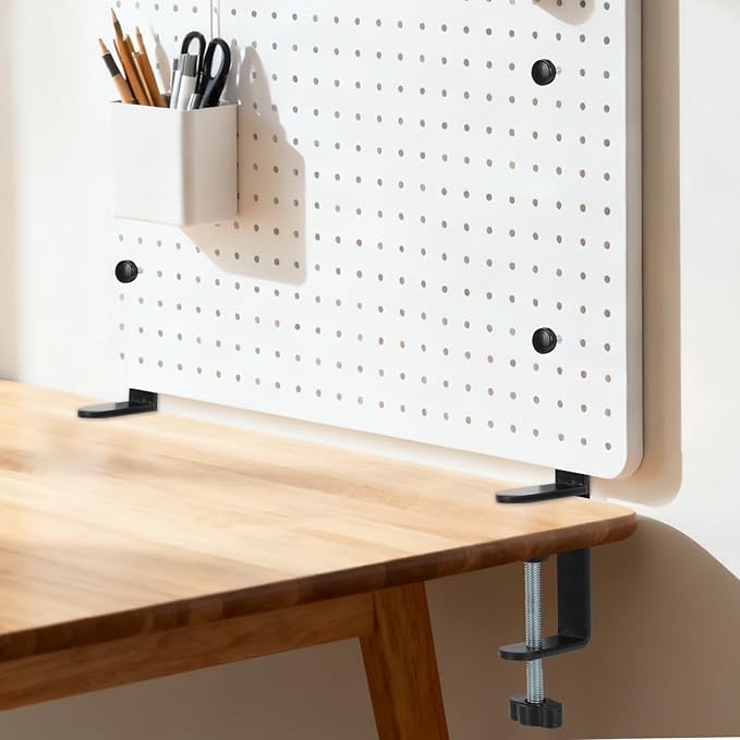 2 Pcs Adjustable Extended Desk Clamp, Heavy Duty Metal Pegboard Mounting Bracket for Desktop Fixing Mount Clamp for Home Office,Universal Clamp On Bracket Desktop Accessory Holder,Easy Install (Black)