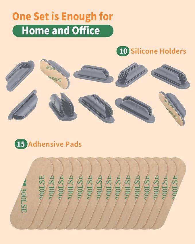 Tiizze Adhesive Pencil Holders for Desk Set of 10 - Silicone Pen Holder with 15 PCS Adhesive Pads - Flexible Pencil Holder for Office Essentials Accessories and Teacher Supplies - Grey