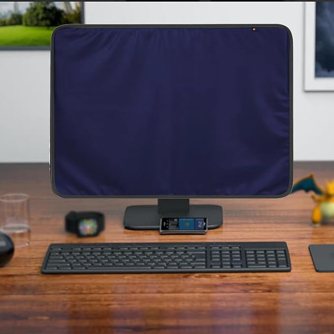 Monitor Dust Cover for iMac 24 inch PU Leather Anti-Static Dustproof Protective Case for LCD/LED/HD Panel Case Computer Sleeve Monitor Dust Cover with Rear Pocket (Blue, 24inch)