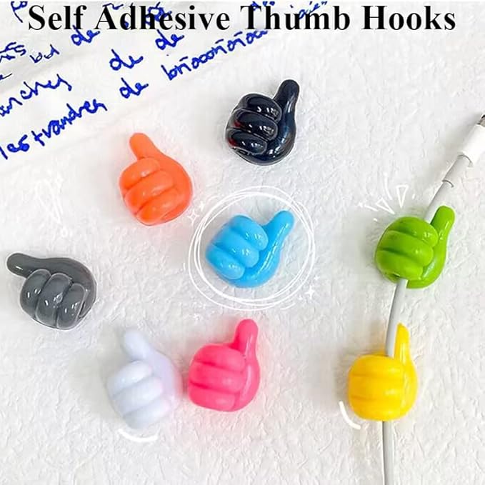32 Pcs Self Adhesive Thumb Hooks, Waterproof Cable Holder Wire Cord Clip Management, Cute Thumb Cord Holder for Desk, Wall, Key (Multicolor)