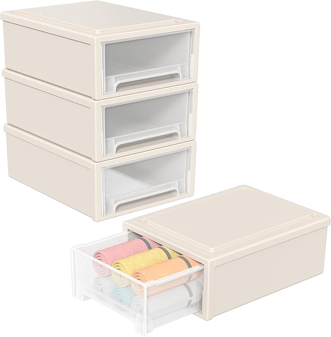 12 Quart Plastic Stacking Drawers, Stackable Desktop Storage Unit Drawers, 4 Packs