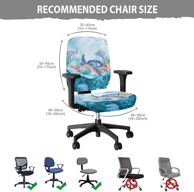 GLENLCWE Office Chair Cover Blue Sea Turtle Computer Chair Slipcovers Elastic Stretch Office Desk Chair Cover Soft Gaming Chair Cover Rotating Computer Chair Seat Cover