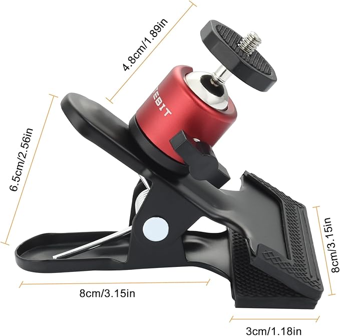 UTEBIT Camera Clamp Mount Tripod Camera Clip 360 Degree Swivel Webcam Mount with 1/4'' Screw Flash Reflector Holder for Studio Backdrop Digital SLR Video Light Photography Accessories Clamp