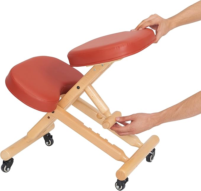 Master Massage Ergonomic Wooden Foldable Kneeling Chair for Office –Wood Folding Posture Chair for Home-Posture Correction Stool-Improve Your Posture Cinnamon Color