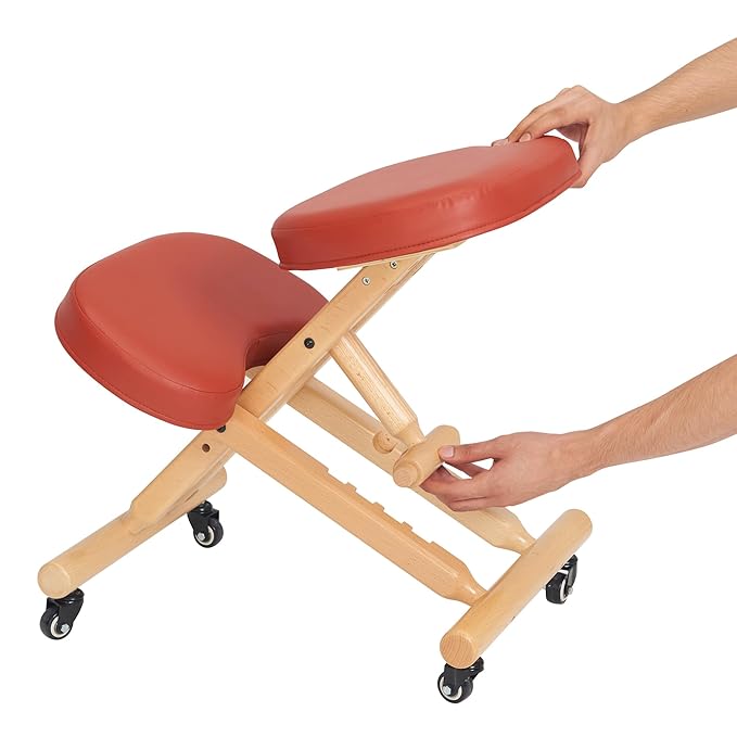 Master Massage Ergonomic Wooden Foldable Kneeling Chair for Office –Wood Folding Posture Chair for Home-Posture Correction Stool-Improve Your Posture Cinnamon Color