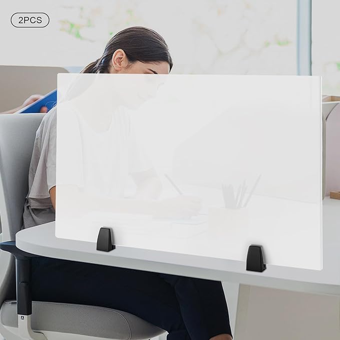 2-Piece Desk Dividers, 30" x 18" Desk Privacy Panels, Frosted Acrylic Office Partitions, Table Divider with Clamps, Privacy Dividers for Schools Office Call Centers Workstation