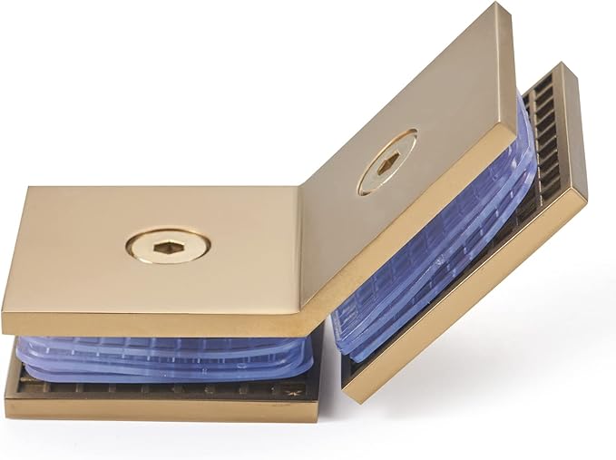 Ranbo Square Frameless Glass Clamp Connector/Shower Door Fixed Panel/Glass-to-Glass Corner Clamp,304 Stainless Steel,for 5/16" - 1/2" (8-12 mm) Thickness Glass,2 PC,Gold