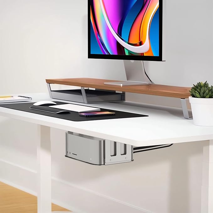 IFCASE Aluminum Under Desk Mount for Mac Studio M4 M3 M2 M1 Max, Ultra with Anti-Scratch Pad (Silver)