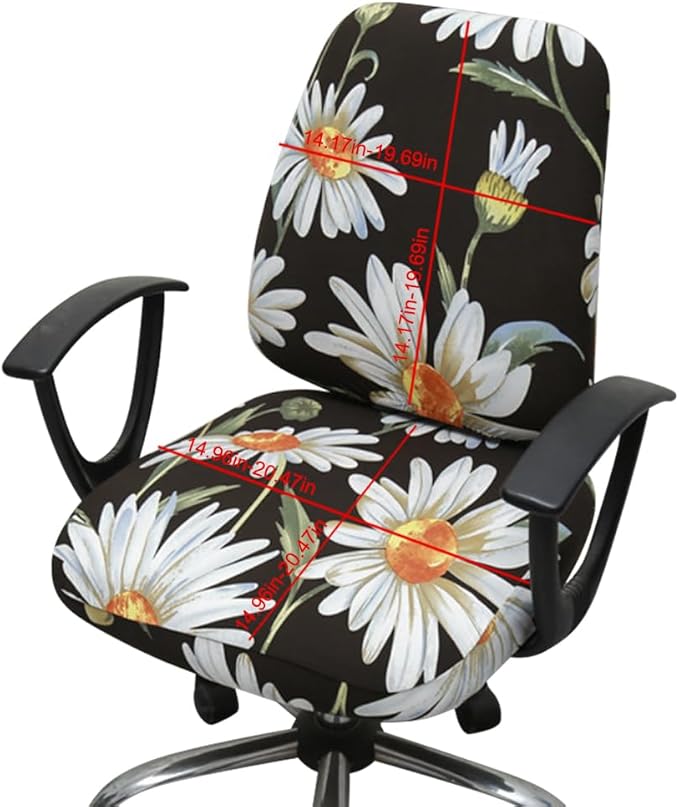 VIOKKO Office Chair Cover Stretchable Computer Desk Chair Seat Covers Anti-Dust Universal Split 2 Piece Rotating Swivel Chair Slipcover Protector (Wild Daisy)