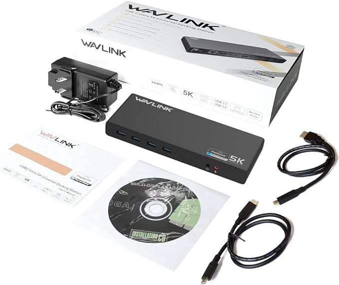 WAVLINK USB C Universal Laptop Docking Station, Dual 4K@60Hz Display & 5K Single Video Display for Laptop and PCs (2x4K@60Hz HDMI, 2x 4K@60Hz Display Port, Gigabit Ethernet, 6 USB 3.0, Audio)