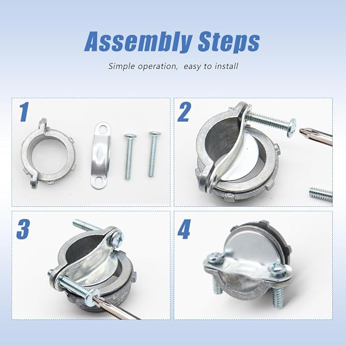 MAKERELE 24-Pack 3/8 Inch Clamp Type Cable Connectors - UL Listed - Durable Zinc Alloy - Ideal for and Metallic Conduit - Metal Electrical Box Wire Clamps