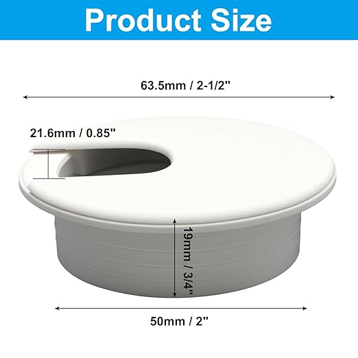 2Pcs 2 Inch Desk Grommet ABS Plastic Desk Hole Cover U-Shaped Desk Wire Hole Insert, 2Inch White Cable Hole Cover for Office Home School/Computer Desk