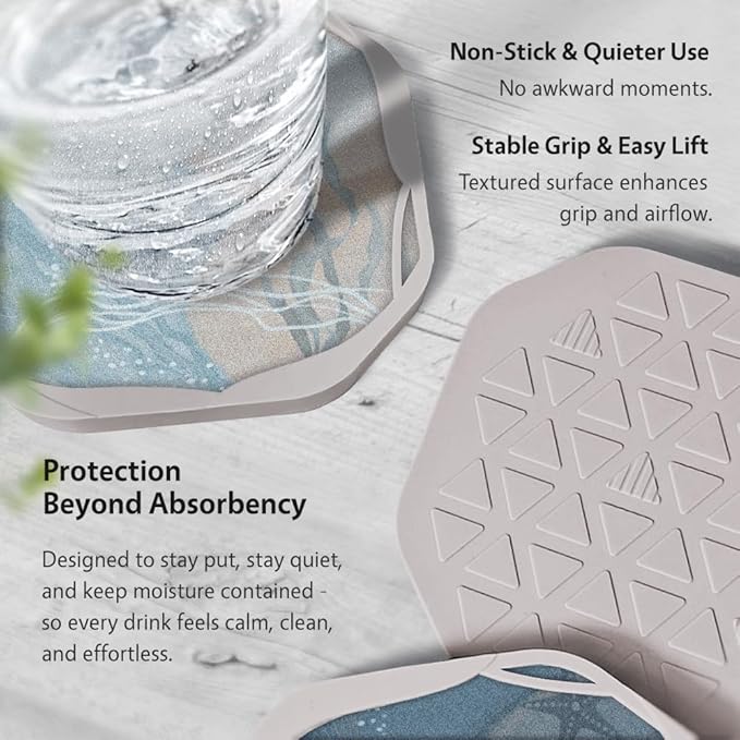 UMIRRO Absorbent Drink Coasters, Coastal Themed Cup Mat for Beach Lovers, Ocean Inspired Coffee Table Decor, Small Unique Birthday Gift Ideas for Men, Dad, Him, Women Mom, Her, 4", Bule, Set of 6