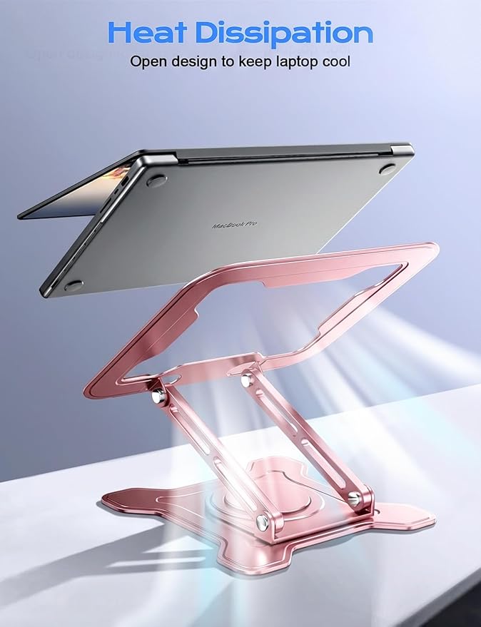 JCZT Adjustable Laptop Stand for Desk, 360° Rotating Base Ergonomic Computer Stand, Laptop Riser Foldable Protable for Office Home Fits Compatible with MacBook Pro/Air Notebook up to 10-16" Pink
