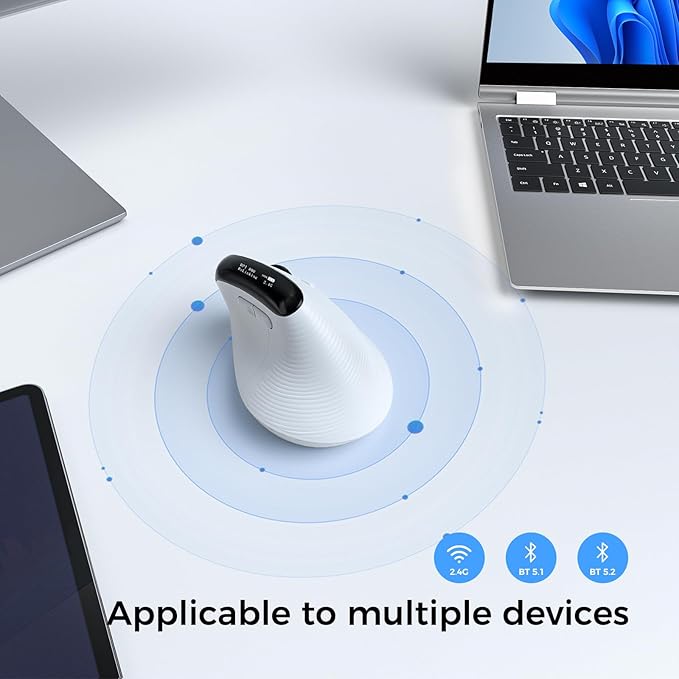 Wireless Ergonomic Mouse with Screen,Bluetooth Vertical Mouse Rechargeable, Quiet Clicks, USB Ergo Design Cordless Mice Compatible for Windows, PC, Laptop, Mac OS, White