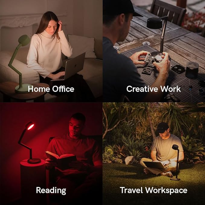 LUME CUBE Edge Light Go - Rechargeable Cordless Table Lamp - Perfect Lighting Wherever You Need it - Battery Powered LED Desk Light with Red Light Mode & Wireless Charger (Sage)