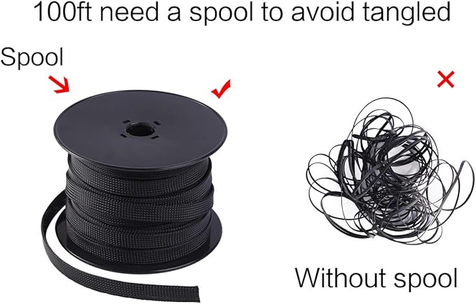 Keco 100ft – 1/2 inch PET Expandable Braided Cable Sleeve – Wire Sleeving for Audio Video and Other Home Device Cable Automotive Wire - Black