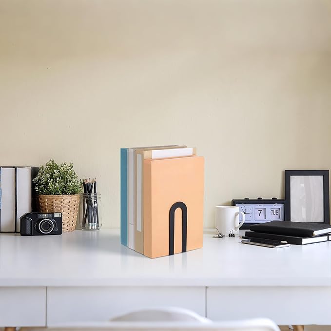 Chunful 8 Pcs Black Modern Metal Book Ends for Shelves Decorative Small Bookends Book Shelf Organizer Minimalist Design Stopper to Hold Books for Home Office (5.5 * 3.75 * 2.25inch)