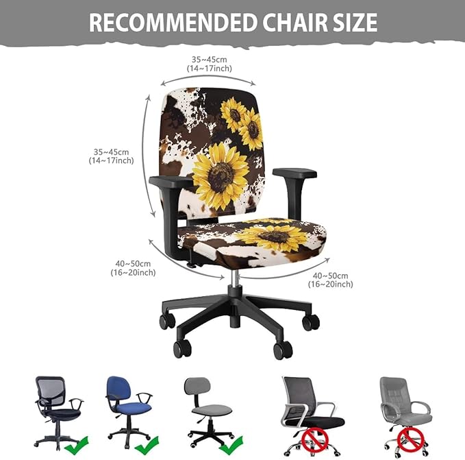 GLENLCWE Sunflower Cowhide Print Computer Office Chair Cover Universal Chair Covers Stretch Rotating Chair Slipcover Protective & Stretchable
