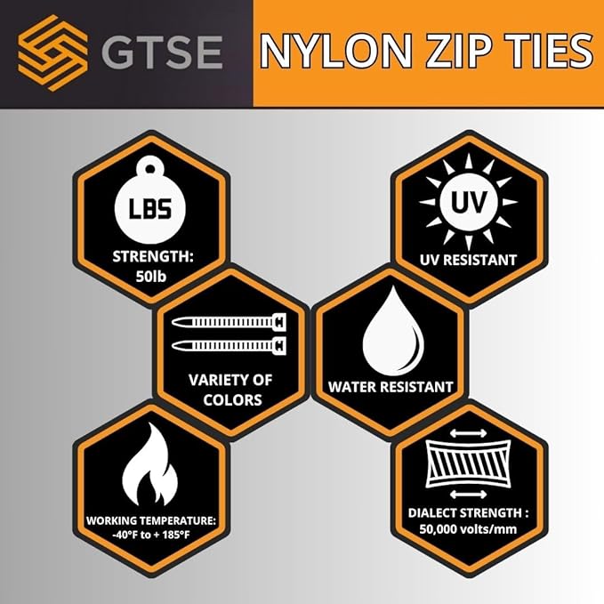 GTSE 14 Inch Orange Zip Ties, 100 Pack, 50lb Strength, UV Resistant Long Nylon Cable Ties, Self-Locking 14" Tie Wraps