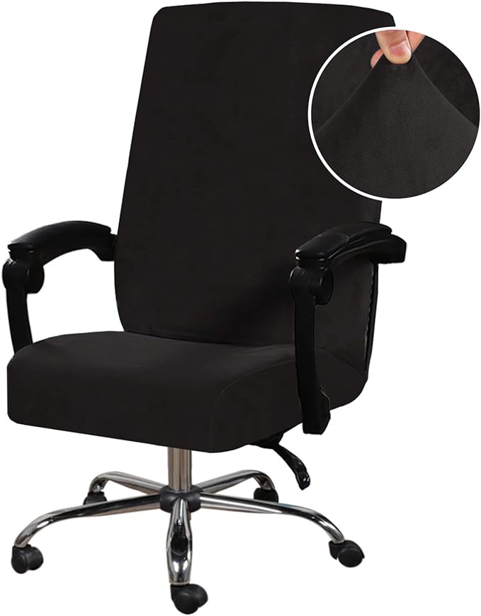 H.VERSAILTEX Velvet Home Office Chair Covers Stretchable Computer Desk Chair Covers Mid - High Back Universal Executive Boss Gaming Seat Cover Removable Machine Washable, Black