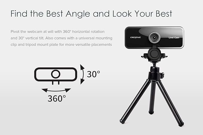 Creative Live! Cam Sync 1080p Full HD Wide-Angle USB Webcam with Dual Built-in Mic, Privacy Lens Cap, Universal Tripod Mount, High-res Video Calling, Recording, and Streaming Camera for PC or Mac
