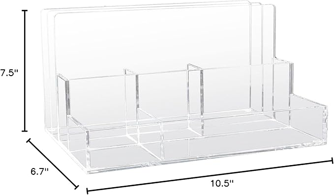Kantek Clear Acrylic File Sorter/Desk Organizer, Multiple compartments, 2 Large File Sections, 10.5" x 7.5" x 6.7", Fits on any 10.5" Tray, Office Organizer, Desk Accessory