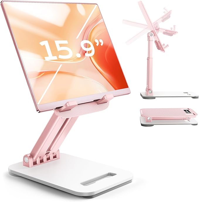 LISEN Pink Desk Accessories for iPad Office Supplies Desk Decor for Moms Women Mother Gifts for Him Tablet Stand Vanity Accessories Video Face Time Free Hands for ipad Switch Kindle