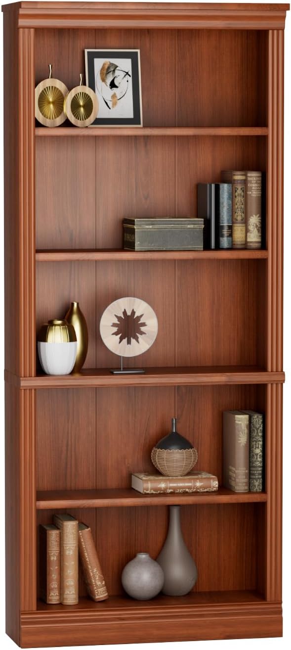 Furniwell Bookcase Bookshelves, 5-Shelf Tall Bookcase 71" Wood Open Display Floor Bookshelf, Large Storage Organizer for Library, Bedroom, Living Room (Cherry)