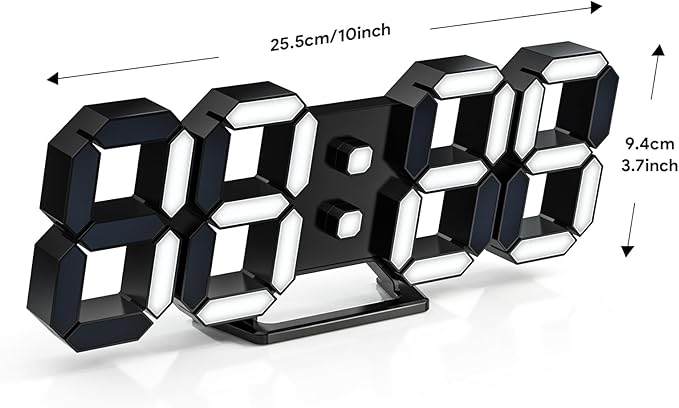 3D LED Clock Desk Alarm Clock Wall Clock with Remote Control, 9.7" LED Electronic Clocks, Snooze Model, Temperature, Night Light Auto/Custom Brightness