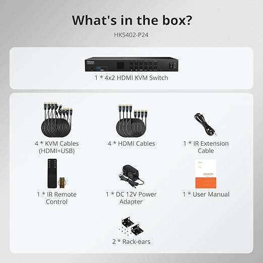 TESmart HDMI KVM Switch 4 Computers 2 Monitors USB 3.0, Dual 4K@60Hz HDMI 2.0 | Gigabit Network | EDID | Extended Display | Hotkey & Button Switch with All Input Cables