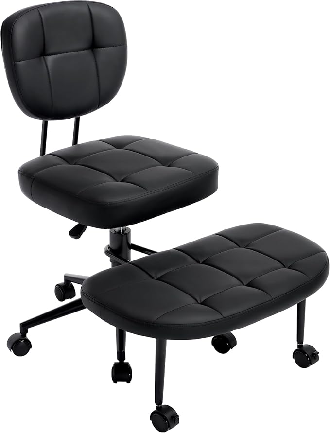 Criss Cross Chair Armless Office Chair for Cross Legged Sitting, 300lb Heavy Duty Ergonomic Desk Chair for ADHD, Adjustable Meditation Yoga Kneeling Chair with Brake Wheels for Home Office (Black)
