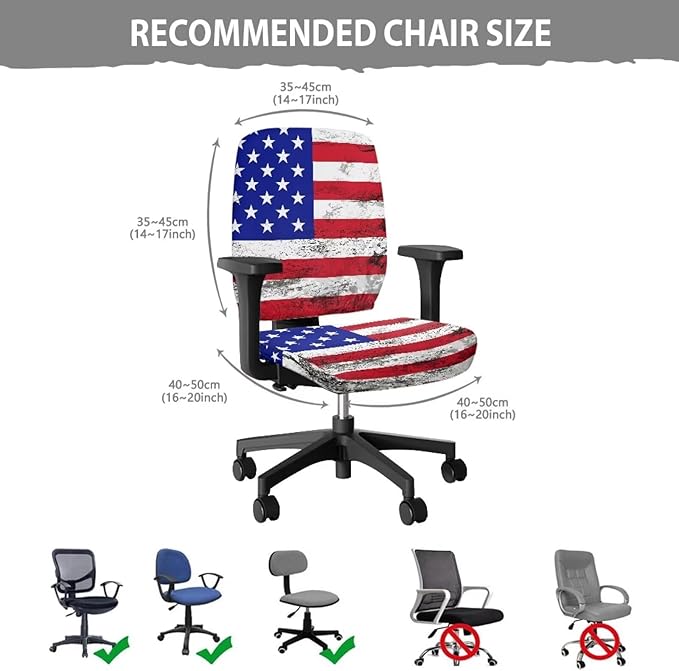 American Flag Office Chair Covers Stretchable Office Chair Seat Cover 2 Piece Washable Gaming Chair Cover Universal Fit Most Wheelchairs,Computer Chairs,Gaming Chairs