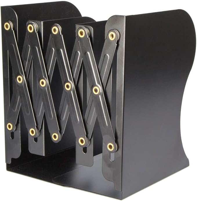 Aobopar Adjustable Book Ends, Metal Bookends for Heavy Books, Desk Book Holder for Shelves, Book Organizer for Desk, Suitable for Office, Home and School Use (Black)