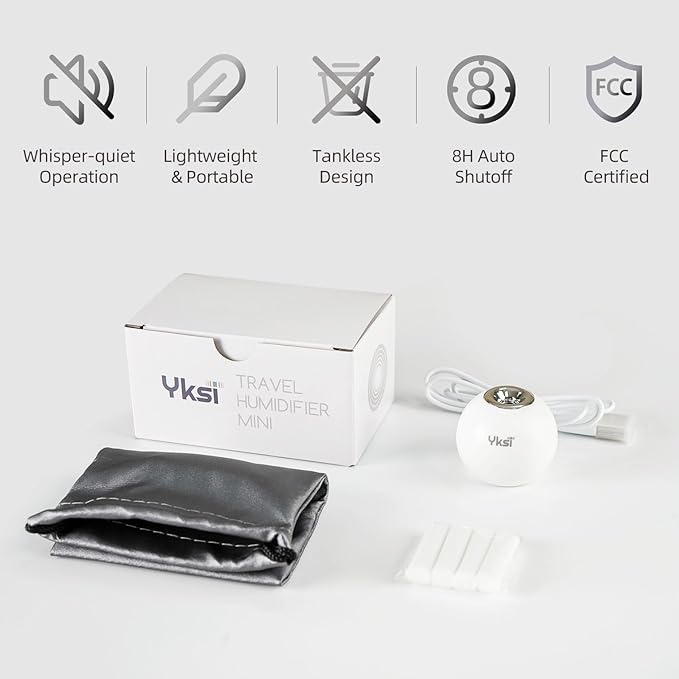 YKSI Mini Portable Humidifiers - Personal Desktop Humidifier for Travel Office Bedroom Plants with 8H Auto Shutoff, Easy to Fill and Clean, Quiet Cool Mist Humidifier with Storage Bag, Black