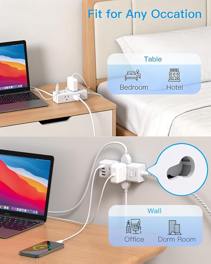 Surge Protector Power Strip - 6 Widely Outlets with 4 USB Ports (2 USB C), 6 Ft Extension Cord Flat Plug, 3 Way Wall Outlet Extender Extension Cord for Home Office College Dorm Room Essentials