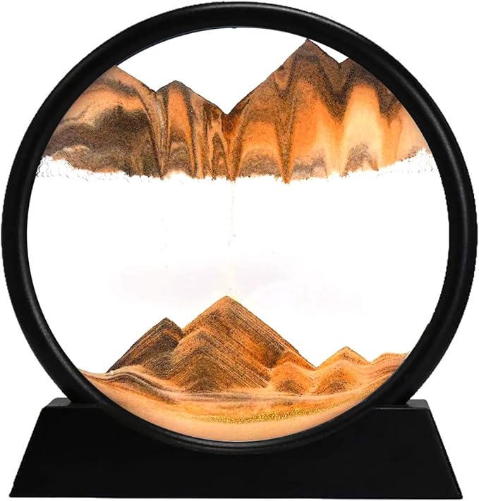 rysnwsu 3D Dynamic Sand Art Liquid Motion, Moving Sand Art Picture Round Glass 3D Deep Sea Sandscape in Motion Display Flowing Sand Painting Relaxing Desk Toys (Yellow, 12'')
